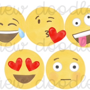 Watercolor Emojis Set 1 Digital Clip Art Set- Instant Download