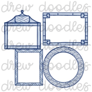Aquarel chinoiserieframes - digitale illustratiesset - direct downloaden
