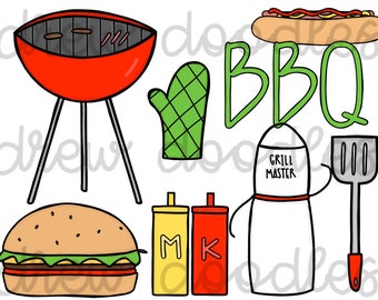 BBQ Grill Digital Clip Art Set- Instant Download