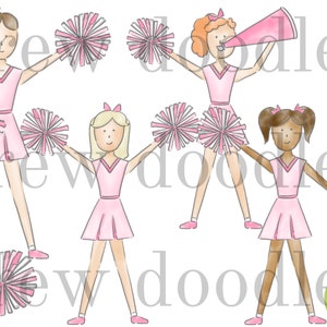 Akwarela Pastelowy Różowy Cheerleaderki Cheerleading- Cyfrowy Zestaw Clipartów- Natychmiastowe Pobranie