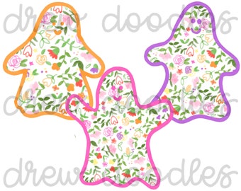 Watercolor Floral Ghosts Digital Clip Art Set- Instant Download