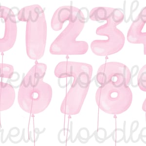 Aquarell rosa Zahl Ballons Digital Clip Art Set-Instant Download