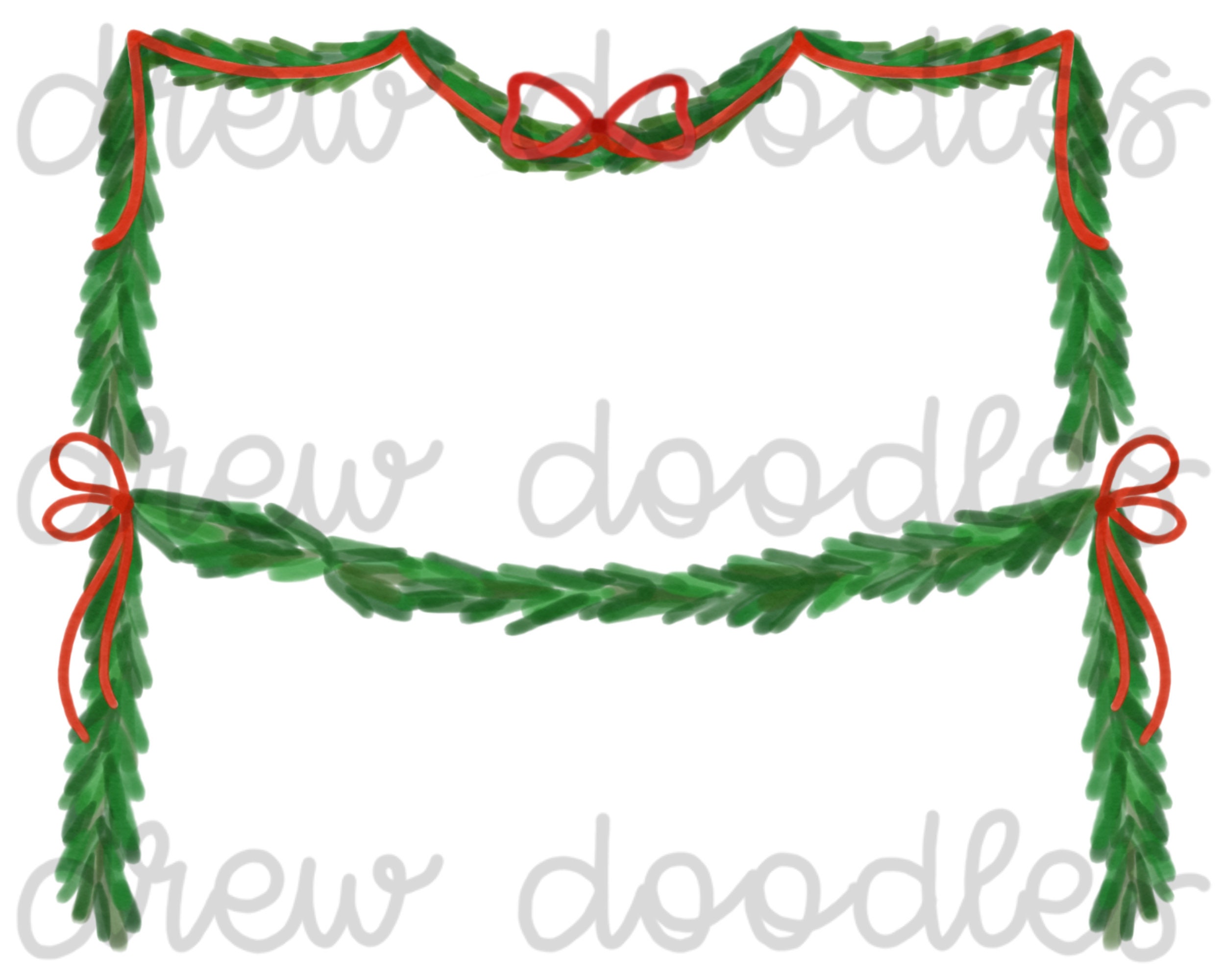 Watercolor Red Ribbon Garlands- Digital Clip Art Set- Instant Download ...