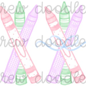 Watercolor Pastel Pink Gingham Bitty Dot Crayons Digital Clip Art Set- Instant Download