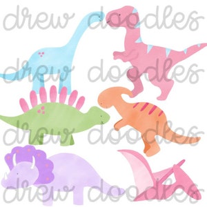 Ensemble de dinosaures roses et violets aquarelles Clip Art numérique - téléchargement immédiat