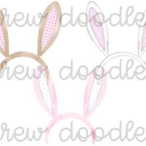 Watercolor Pink Gingham Seersucker Bunny Rabbit Ears Digital Clip Art Set- Instant Download