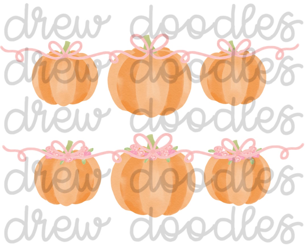 Watercolor Pink Bow Floral Pumpkin Trio Digital Clip Art Set- Instant ...