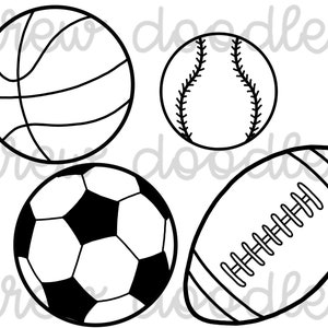 Croquis contour sports-football, baseball, soccer et basket-ball-ensemble d'art numérique clip-téléchargement immédiat