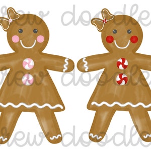 Watercolor Gingerbread Girls Digital Clip Art Set- Instant Download