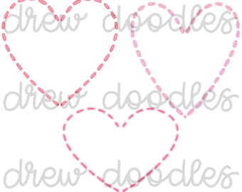 Watercolor Valentine's Day Pink and Red Stitch Hearts Digital Clip Art Set- Instant Download