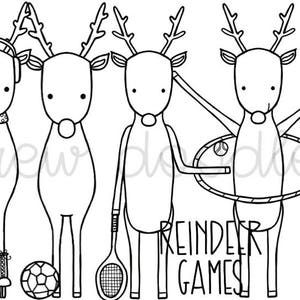 Reindeer Games Digital Clip Art Set Black Line Version Instant Download