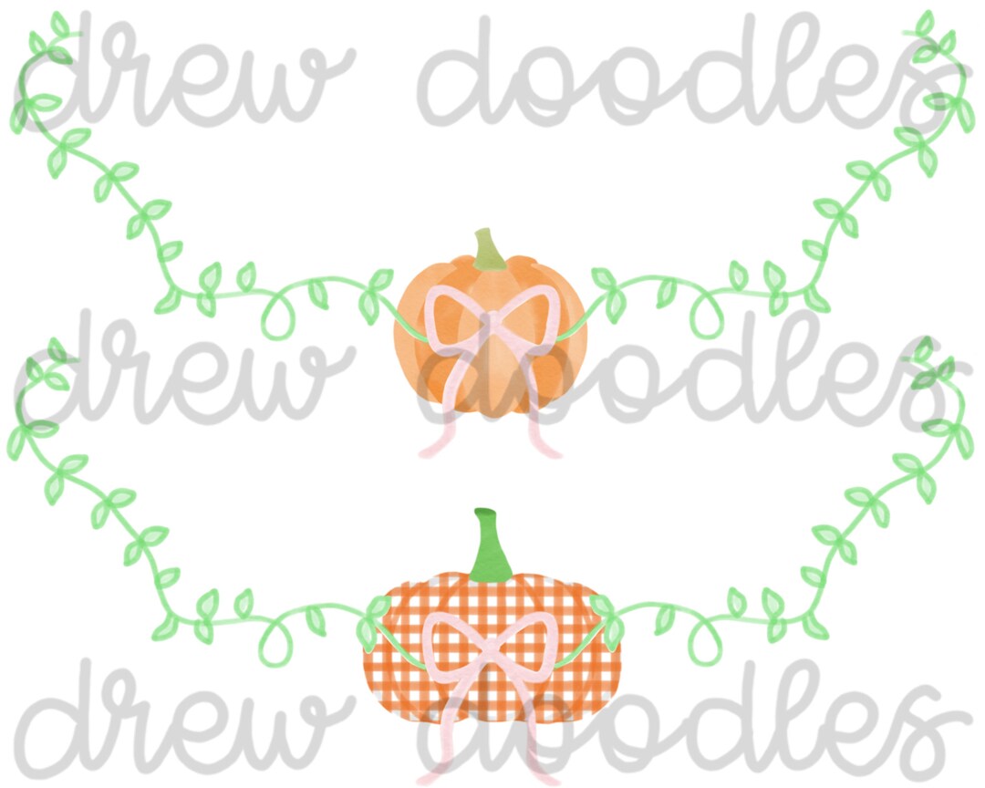 Watercolor Pink Bow Pumpkin Vines Digital Clip Art Set Instant Download ...