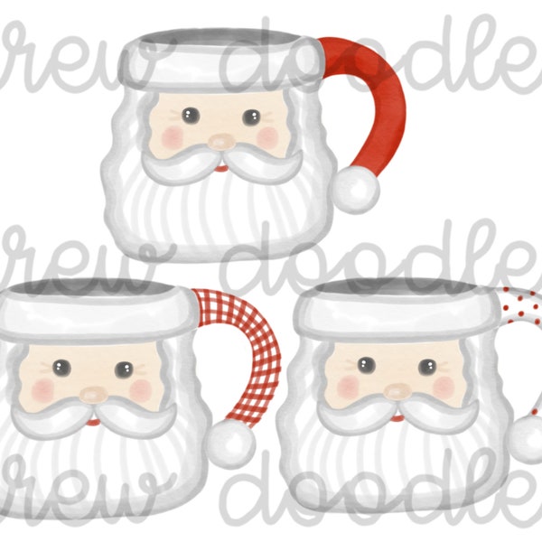 Watercolor Vintage Red Santa Mugs- Digital Clip Art Set- Instant Download