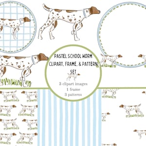 Watercolor Pointer Dog Hunting Frames, Clip Art, and Patterns COMBO- Instant Download