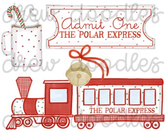 Watercolor Red Bitty Dot Gingham Polar Express Digital Clip Art Set- Instant Download