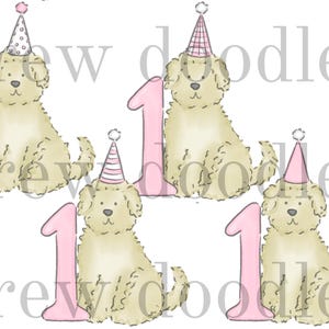 Aquarelle rose Goldendoodle premier anniversaire chiens numérique Clip Art Set - téléchargement immédiat