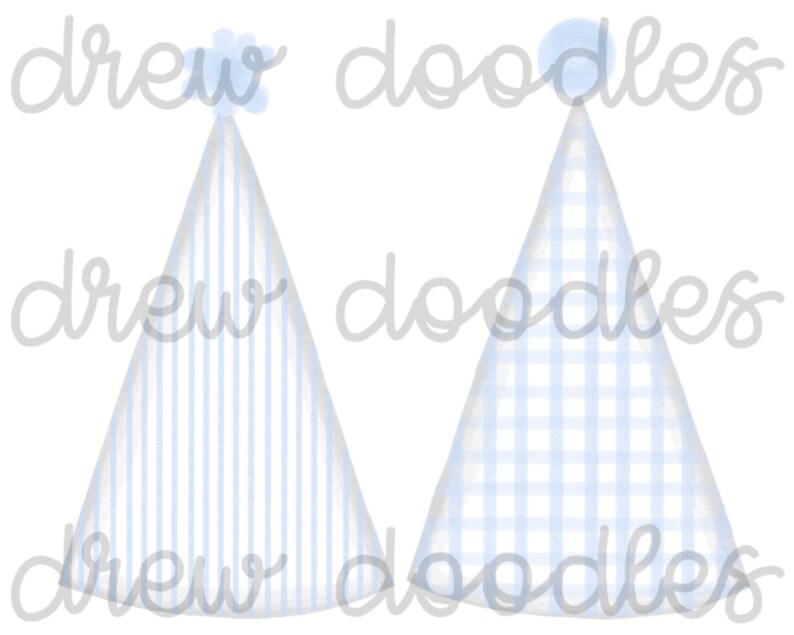 Watercolor Blue Gingham Bitty Dot Birthday Hats Digital Clip Art Set ...