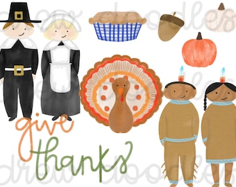 Watercolor First Thanksgiving Digital Clip Art Set- Instant Download