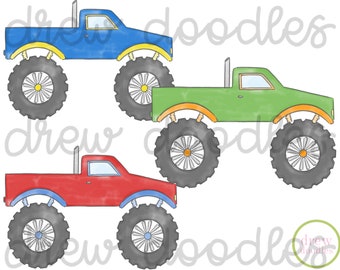 Aquarel Monster Trucks digitale clip art set-Instant Download