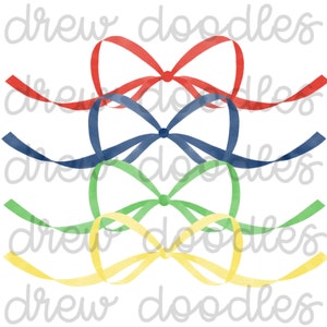 Conjunto de imágenes prediseñadas digitales con marcos de lazos, cintas y acuarelas en azul marino, rojo, amarillo y verde (descarga instantánea)