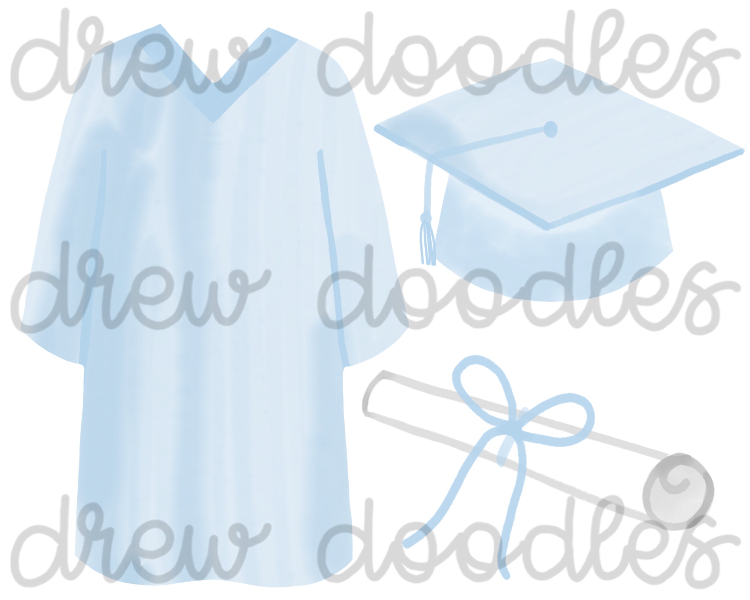 Watercolor Blue Graduation Cap and Gown Digital Clip Art Set - Etsy