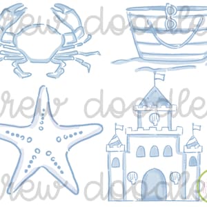 Aquarelle bleu plage côtière toile éléments numérique Clip Art Set - téléchargement immédiat