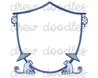 Brasão Chinoiserie em Aquarela 1 - Conjunto de Clip Art Digital - Download Instantâneo