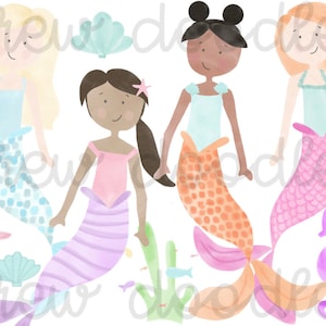 Aquarelle de sirènes numérique Clip Art Set - téléchargement immédiat