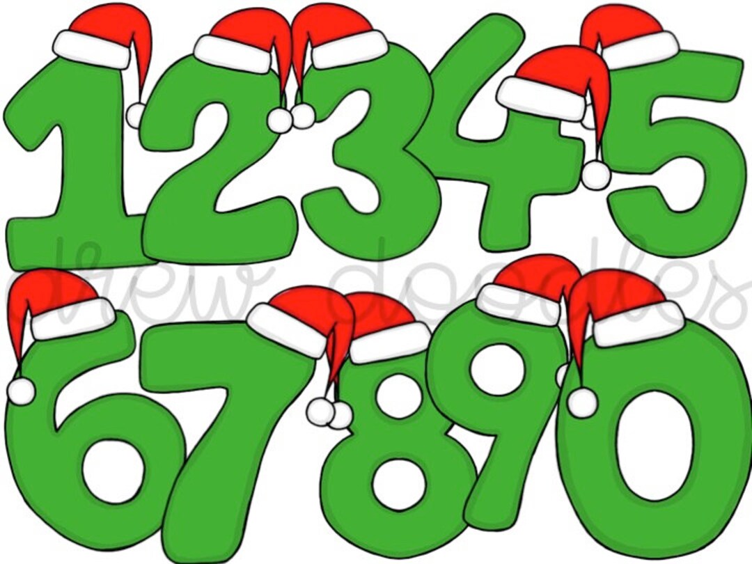 Santa Numbers Digital Clip Art Set Color and Black Line Versions Instant Download Etsy