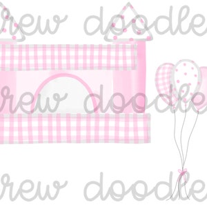 Watercolor Birthday Pink Bounce House and Balloons Digital Clip Art Set- Instant Download