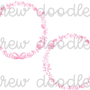 Watercolor Pink Wildflower Circle Frame Digital Clip Art Set- Instant Download