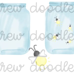 Watercolor Mason Jar Fireflies Lightning Bugs Digital Clip Art Set- Instant Download