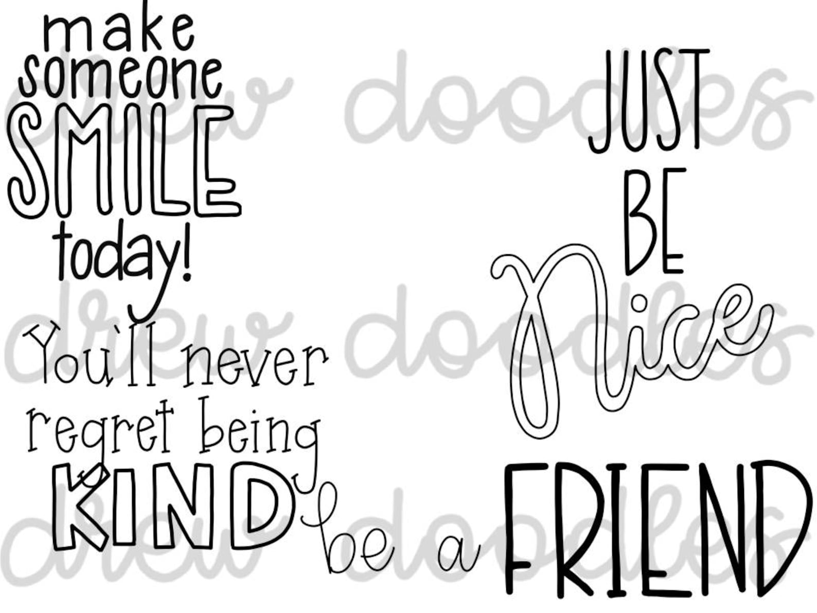 Kindness Doodles Digital Clip Art Set Black Line Version Etsy