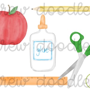Conjunto de clipart digital para materiais escolares em aquarela - download instantâneo
