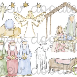 Watercolor Nativity Digital Clip Art Set- Instant Download