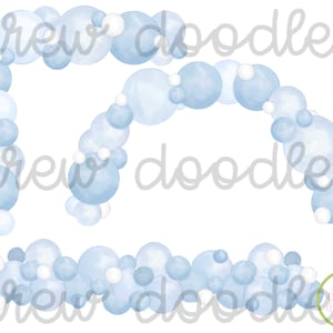 Watercolor Blue Balloon Garlands and Arch Digital Clip Art Set- Instant Download