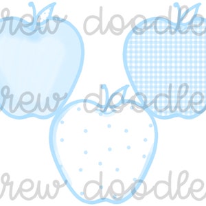 Watercolor Blue Gingham, Bitty Dot Apples Digital Clip Art Set- Instant Download