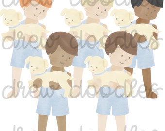 Watercolor Boy and Puppy Digital Clip Art Set- Instant Download