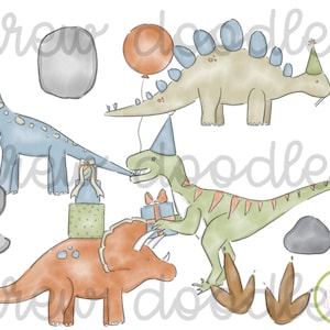 Aquarell Geburtstag Party Dinosaurier Clip Art Set-Instant Download