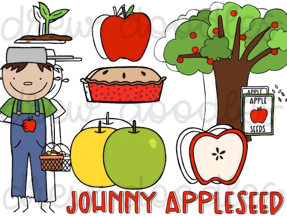 Johnny Appleseed Digital Clip Art Set Color And Black Line Etsy