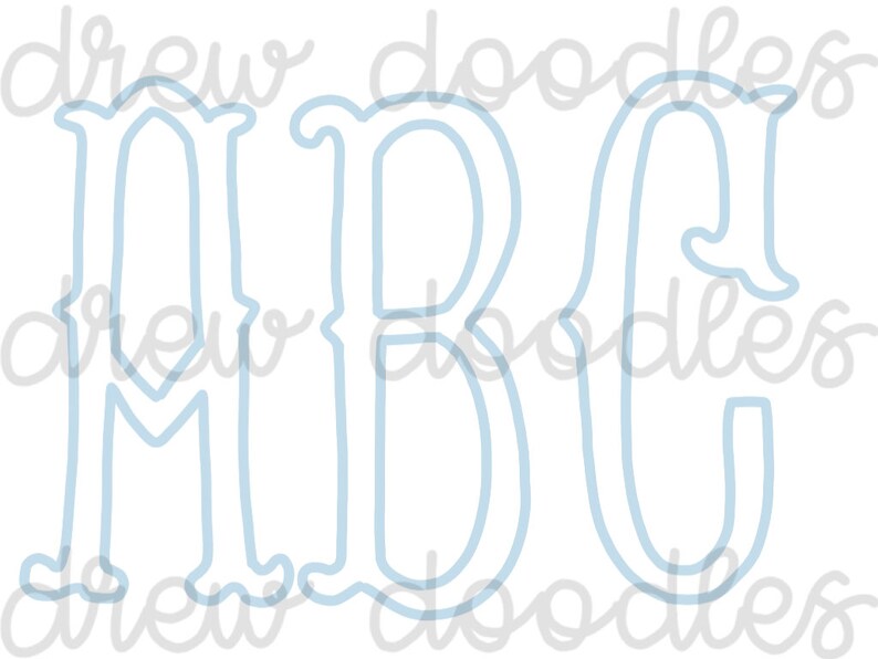 Blue Outline FishtailMonogram Alphabet Digital Clip Art Set Instant Download