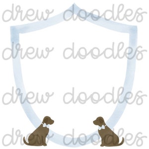 Moldura de aquarela com laço xadrez azul claro e brasão de labrador marrom - Conjunto de clipart digital - Download instantâneo