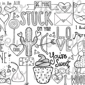 Valentine's Sayings Coloring Page PDF- Girl and Boy Versions- Instant ...