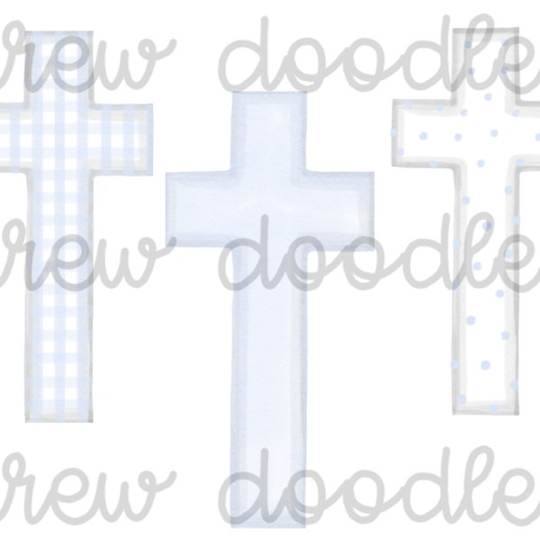 Watercolor Blue Gingham Bitty Dot Crosses Digital Clip Art Set- Instant Download