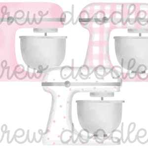Watercolor Pink Gingham Bitty Dot Kitchen Mixer Digital Clip Art Set- Instant Download