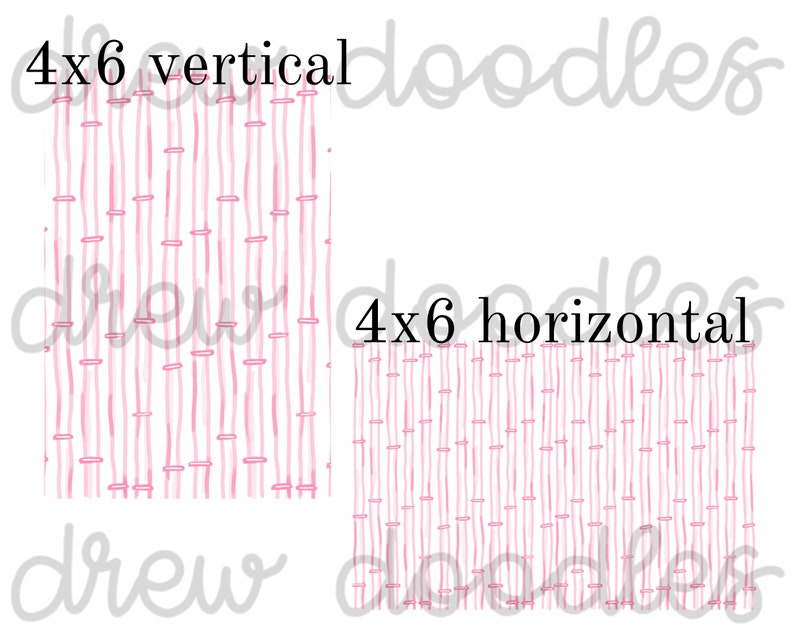 K&ouml;nnte beinhalten: Zwei digitale Papiermuster mit einem rosafarbenen Bambusdesign. Das erste Muster ist vertikal und das zweite Muster ist horizontal. Beide Muster sind mit "4x6" gekennzeichnet.