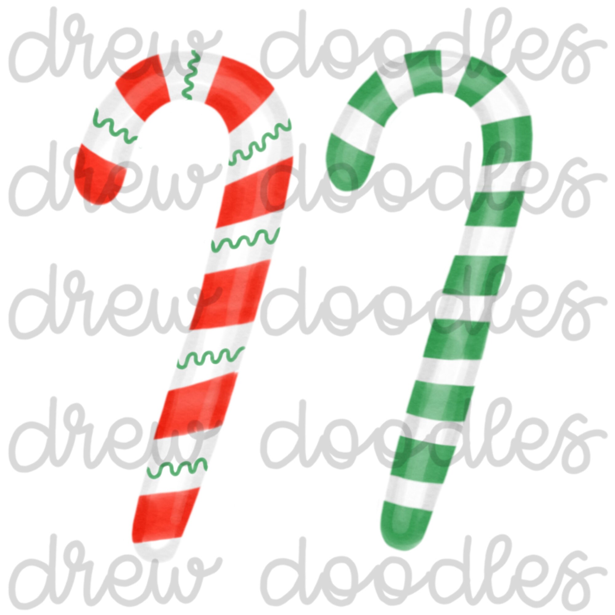 Watercolor Red and Green Candy Canes Digital Clip Art Set Etsy UK