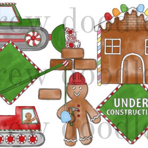 Aquarelle de Noël en pain d'épice Construction numérique Clip Art Set - téléchargement immédiat