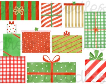 Watercolor Christmas Presents Digital Clip Art Set- Instant Download