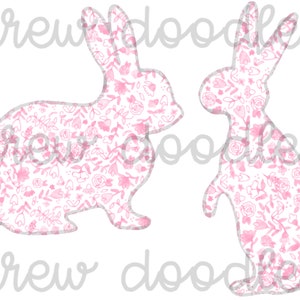 Set di clipart digitali con fiori di campo rosa acquerello, coniglietti pasquali con fiocchi - Download immediato